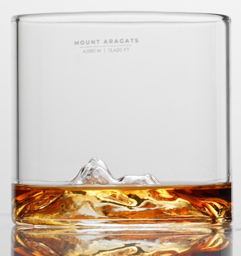 Aragats — the crown of the Armenian highlands and the country's highest peak, its four summits rising over the land. This collection brings that grandeur to glasses made entirely by hand.
